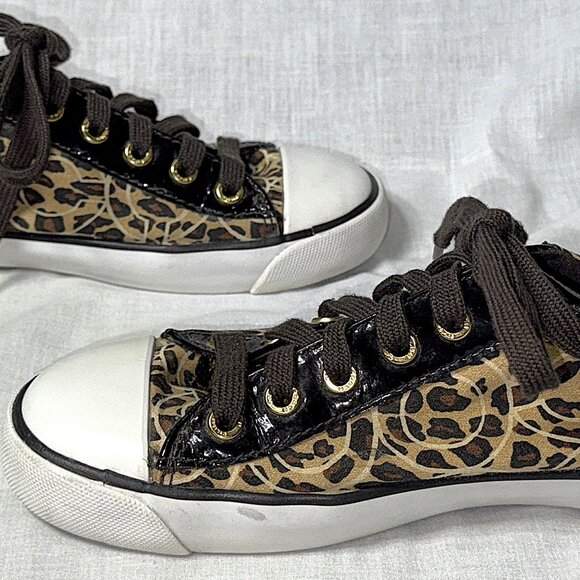 Coach Gema Signature Animal Cheetah Leopard Leather Lace-up Sneaker Shoes 6.5 B - Picture 4 of 8